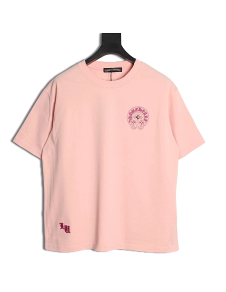 Chrome Hearts Horseshoe Cross Burnout Appliqu¨¦ Embroidered Ripped Short-Sleeve T-Shirt,Chrome Hearts