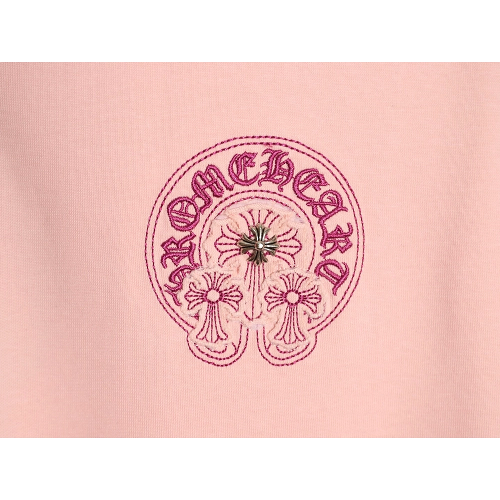 Chrome Hearts Horseshoe Cross Burnout Appliqu¨¦ Embroidered Ripped Short-Sleeve T-Shirt,Chrome Hearts