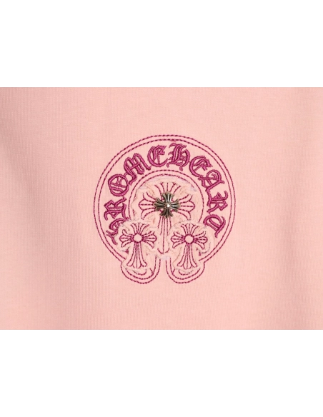 Chrome Hearts Horseshoe Cross Burnout Appliqu¨¦ Embroidered Ripped Short-Sleeve T-Shirt,Chrome Hearts