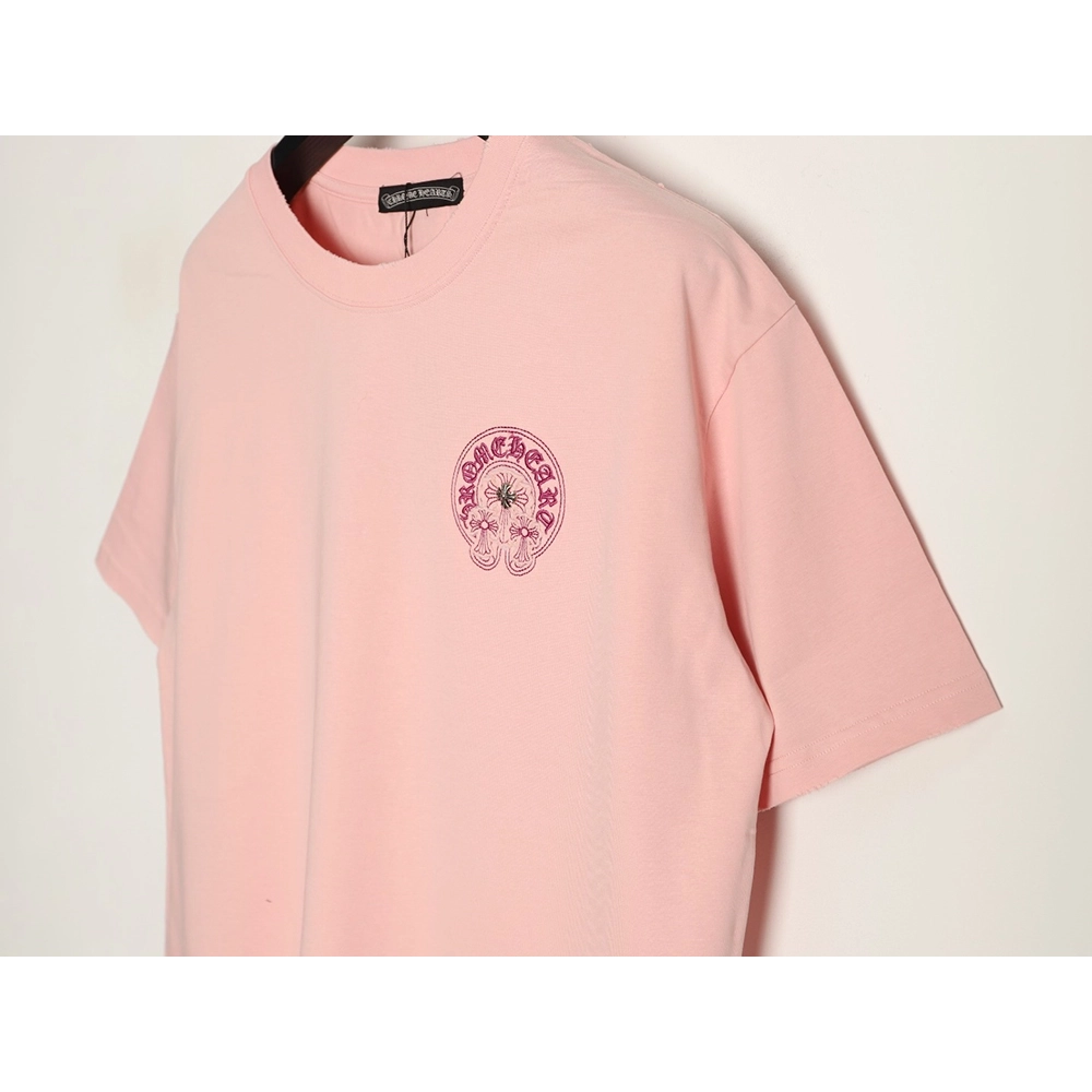 Chrome Hearts Horseshoe Cross Burnout Appliqu¨¦ Embroidered Ripped Short-Sleeve T-Shirt,Chrome Hearts