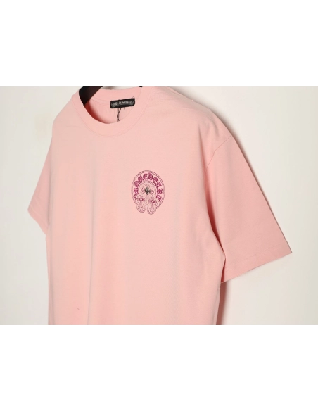 Chrome Hearts Horseshoe Cross Burnout Appliqu¨¦ Embroidered Ripped Short-Sleeve T-Shirt,Chrome Hearts