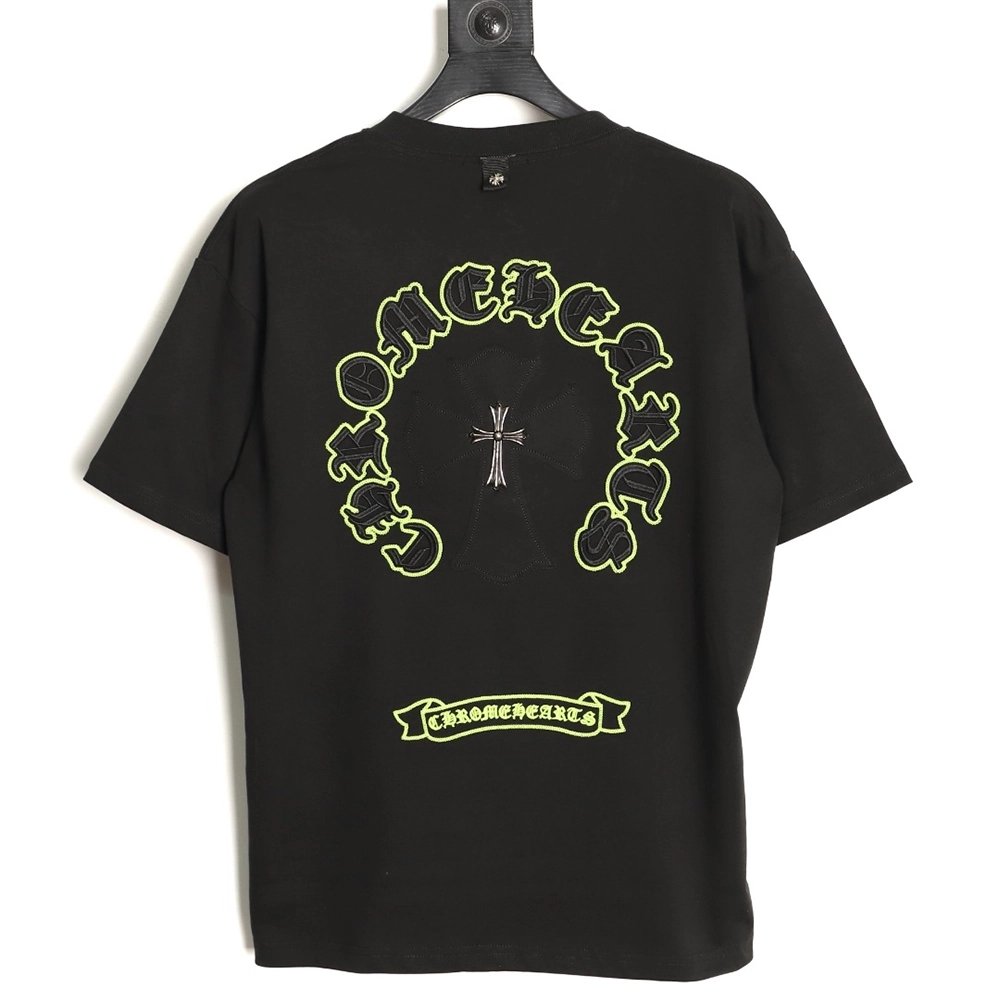 Chrome Hearts Appliqu¨¦ Embroidered Letter Hardware Cross Short-Sleeve T-Shirt TSK1,Chrome Hearts