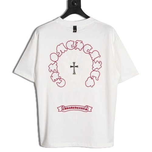 Chrome Hearts Appliqu¨¦ Embroidered Letter Hardware Cross Short-Sleeve T-Shirt,Chrome Hearts