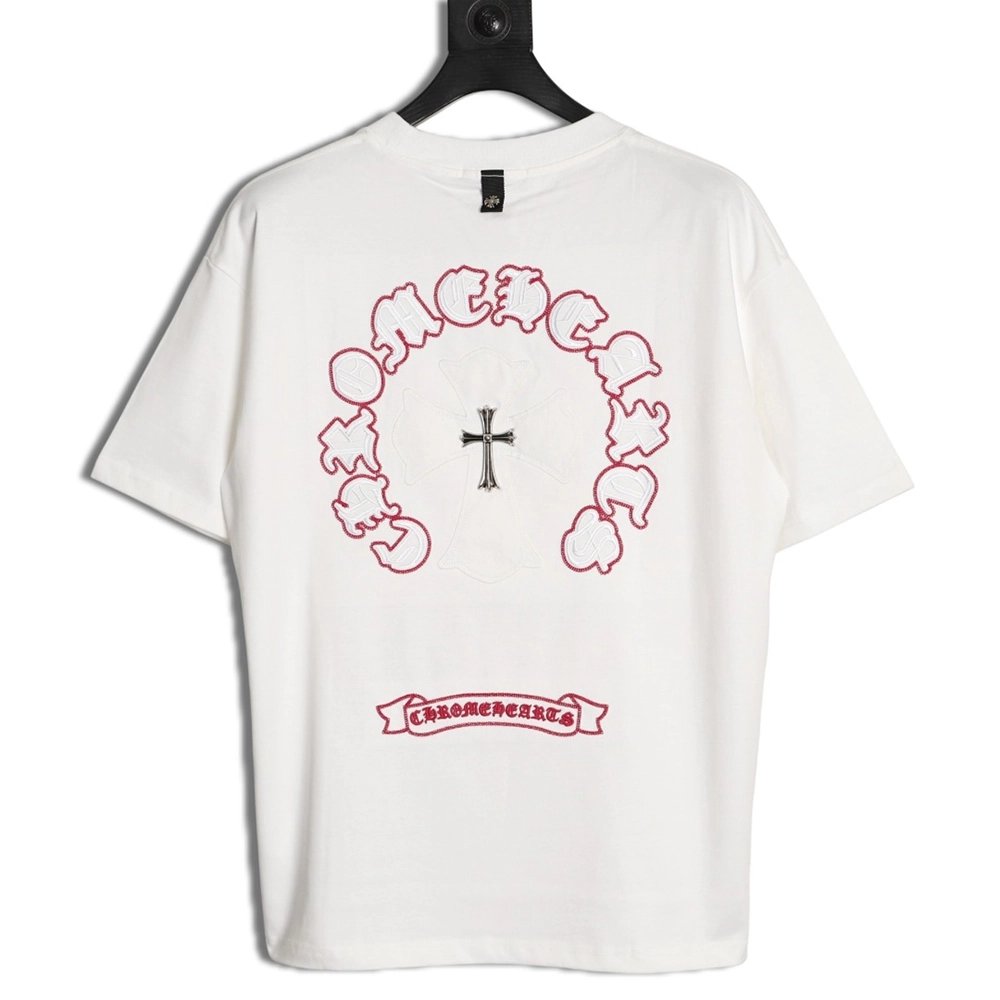 Chrome Hearts Appliqu¨¦ Embroidered Letter Hardware Cross Short-Sleeve T-Shirt,Chrome Hearts
