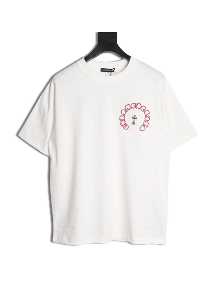 Chrome Hearts Appliqu¨¦ Embroidered Letter Hardware Cross Short-Sleeve T-Shirt,Chrome Hearts