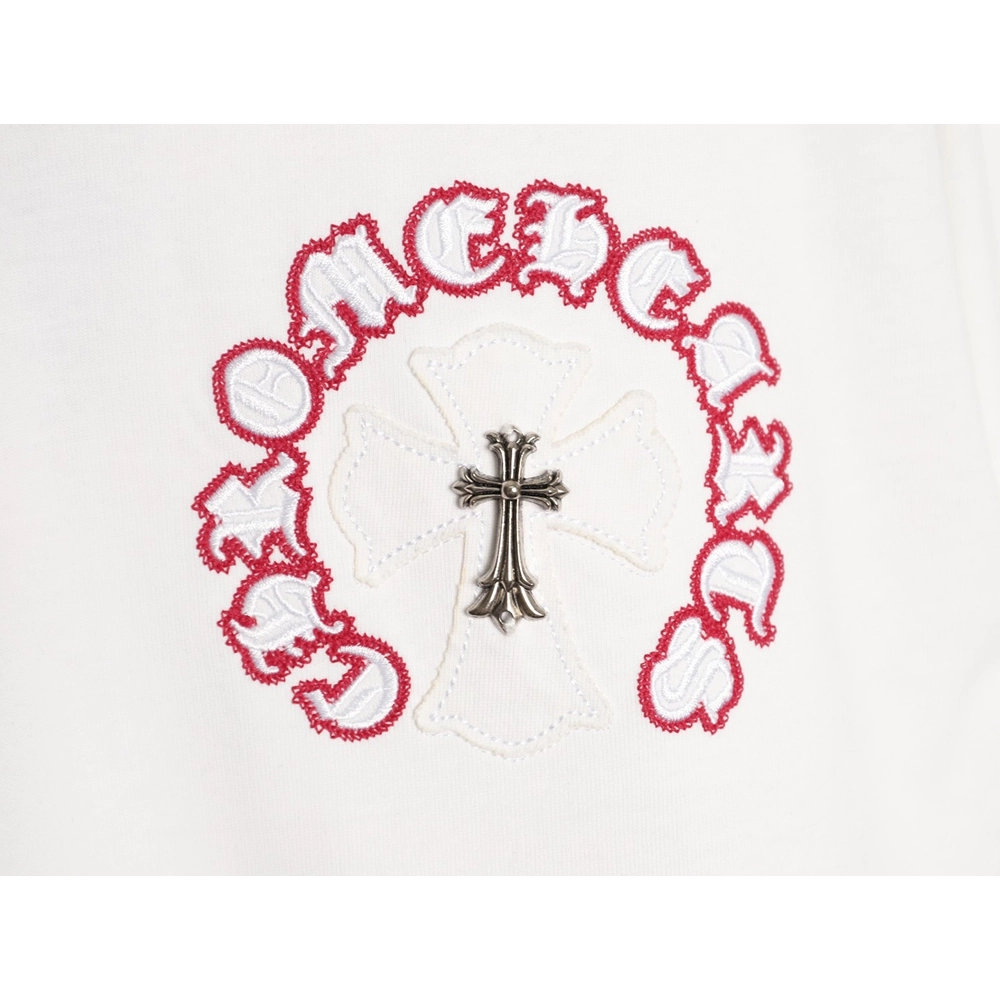Chrome Hearts Appliqu¨¦ Embroidered Letter Hardware Cross Short-Sleeve T-Shirt,Chrome Hearts