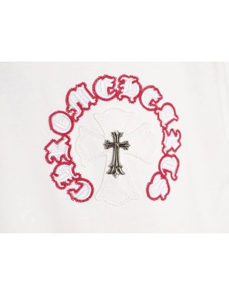 Chrome Hearts Appliqu¨¦ Embroidered Letter Hardware Cross Short-Sleeve T-Shirt,Chrome Hearts