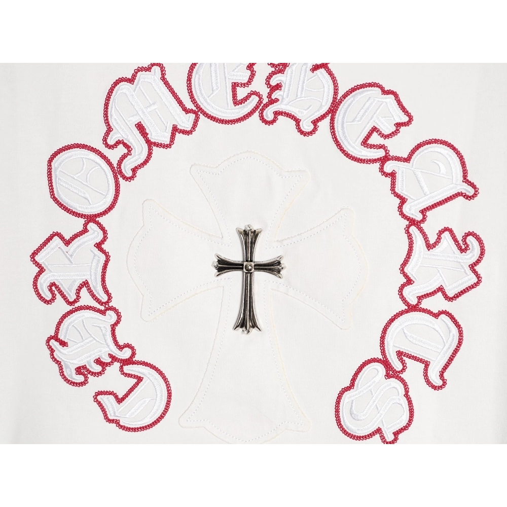 Chrome Hearts Appliqu¨¦ Embroidered Letter Hardware Cross Short-Sleeve T-Shirt,Chrome Hearts