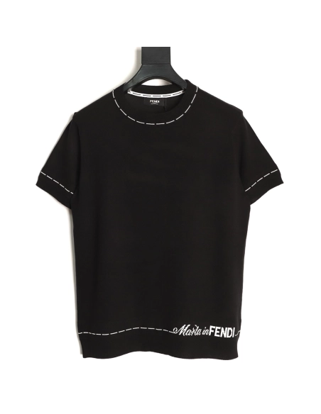Fendi Short-Sleeve Jacquard Knit T-Shirt with Dashed-Line Lettering at the Hem,Fendi