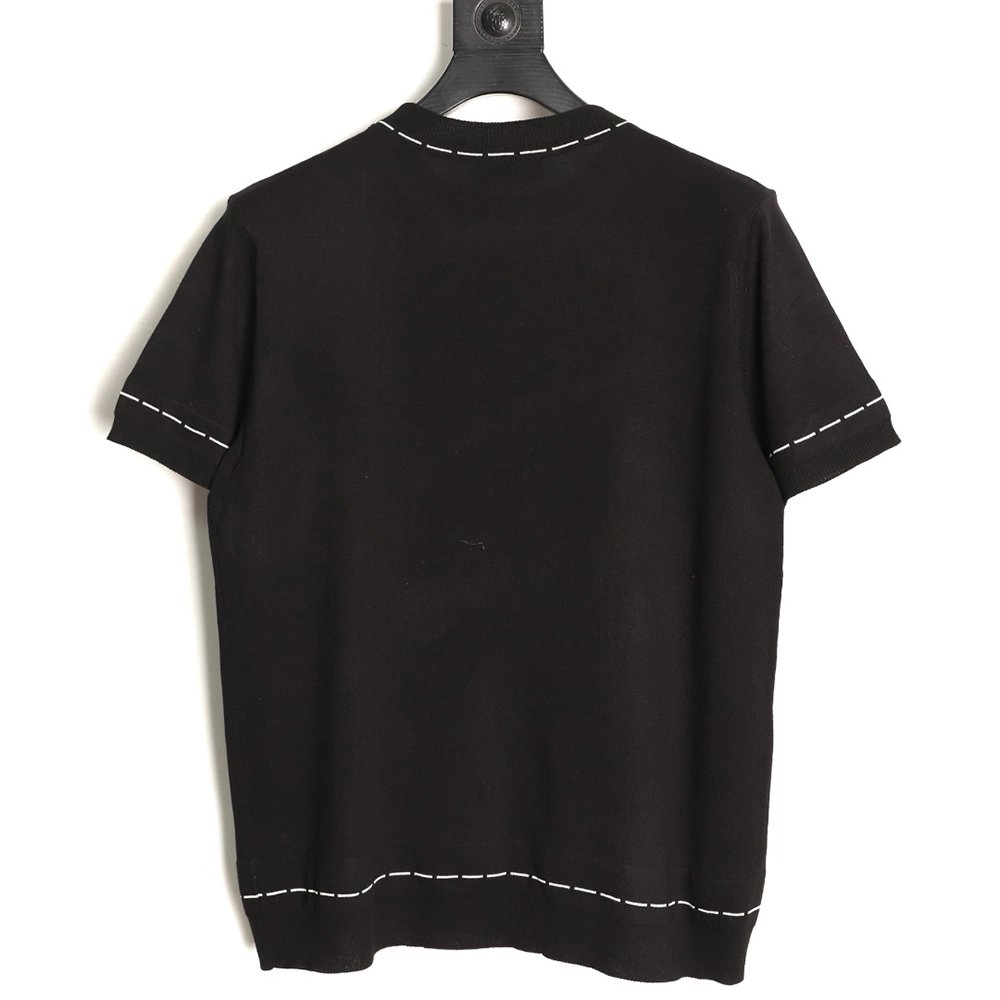 Fendi Short-Sleeve Jacquard Knit T-Shirt with Dashed-Line Lettering at the Hem,Fendi