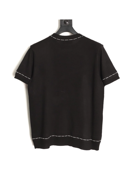 Fendi Short-Sleeve Jacquard Knit T-Shirt with Dashed-Line Lettering at the Hem,Fendi