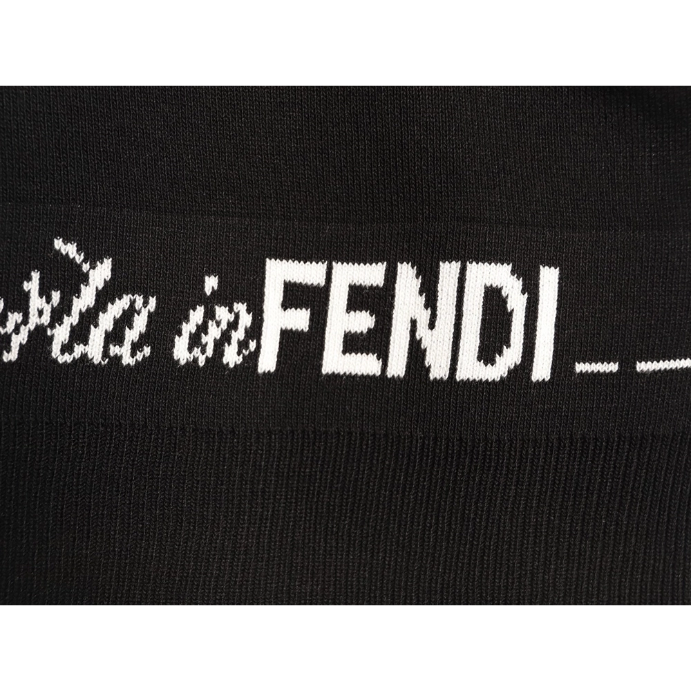 Fendi Short-Sleeve Jacquard Knit T-Shirt with Dashed-Line Lettering at the Hem,Fendi
