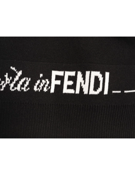 Fendi Short-Sleeve Jacquard Knit T-Shirt with Dashed-Line Lettering at the Hem,Fendi