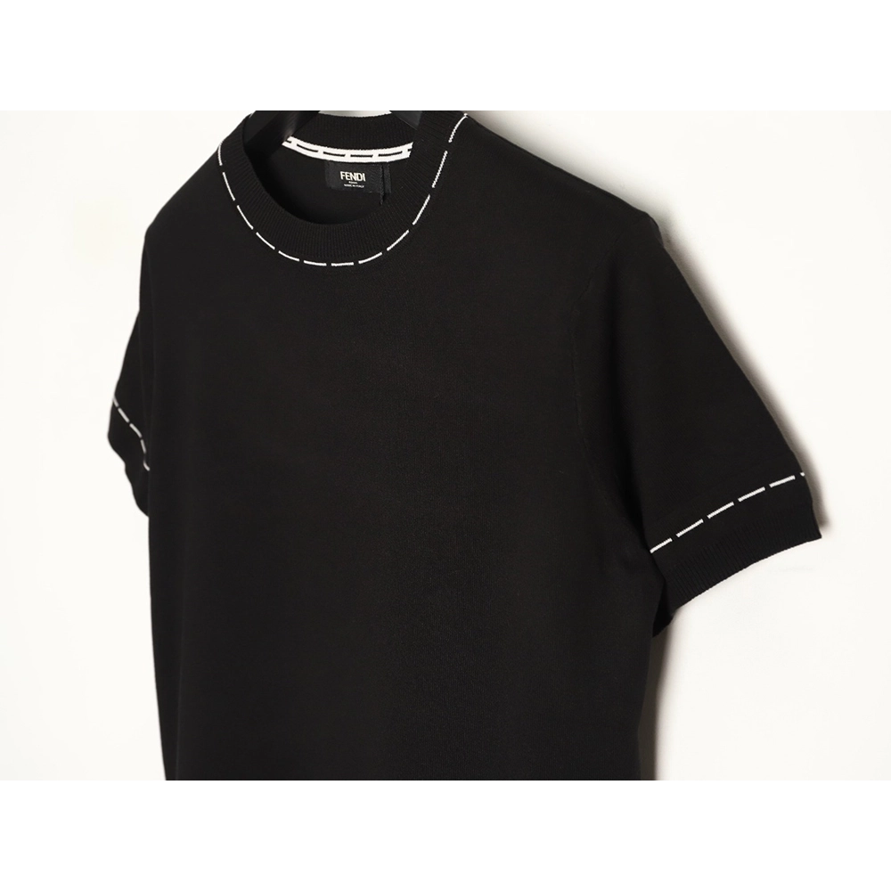 Fendi Short-Sleeve Jacquard Knit T-Shirt with Dashed-Line Lettering at the Hem,Fendi