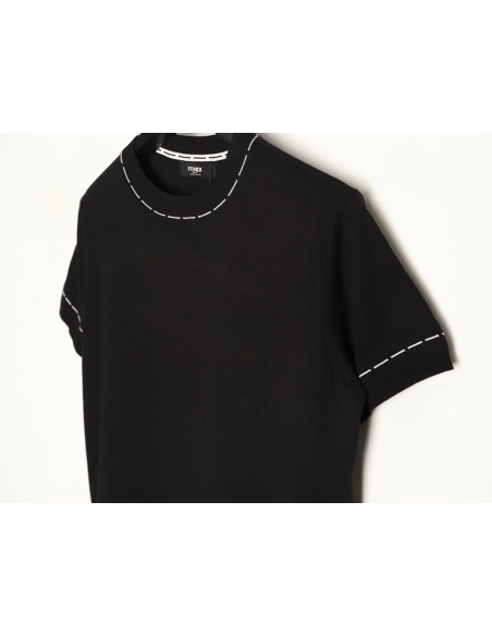Fendi Short-Sleeve Jacquard Knit T-Shirt with Dashed-Line Lettering at the Hem,Fendi