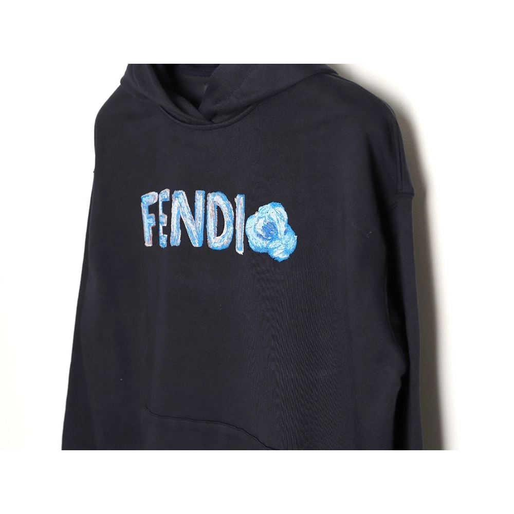 Fendi Blue Letter-Embroidered Hoodie,Fendi