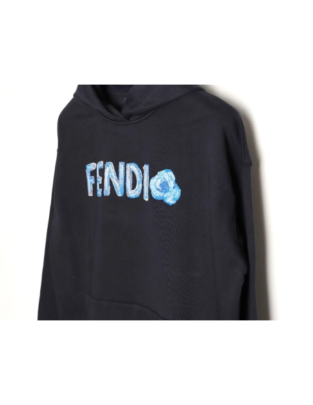 Fendi Blue Letter-Embroidered Hoodie,Fendi