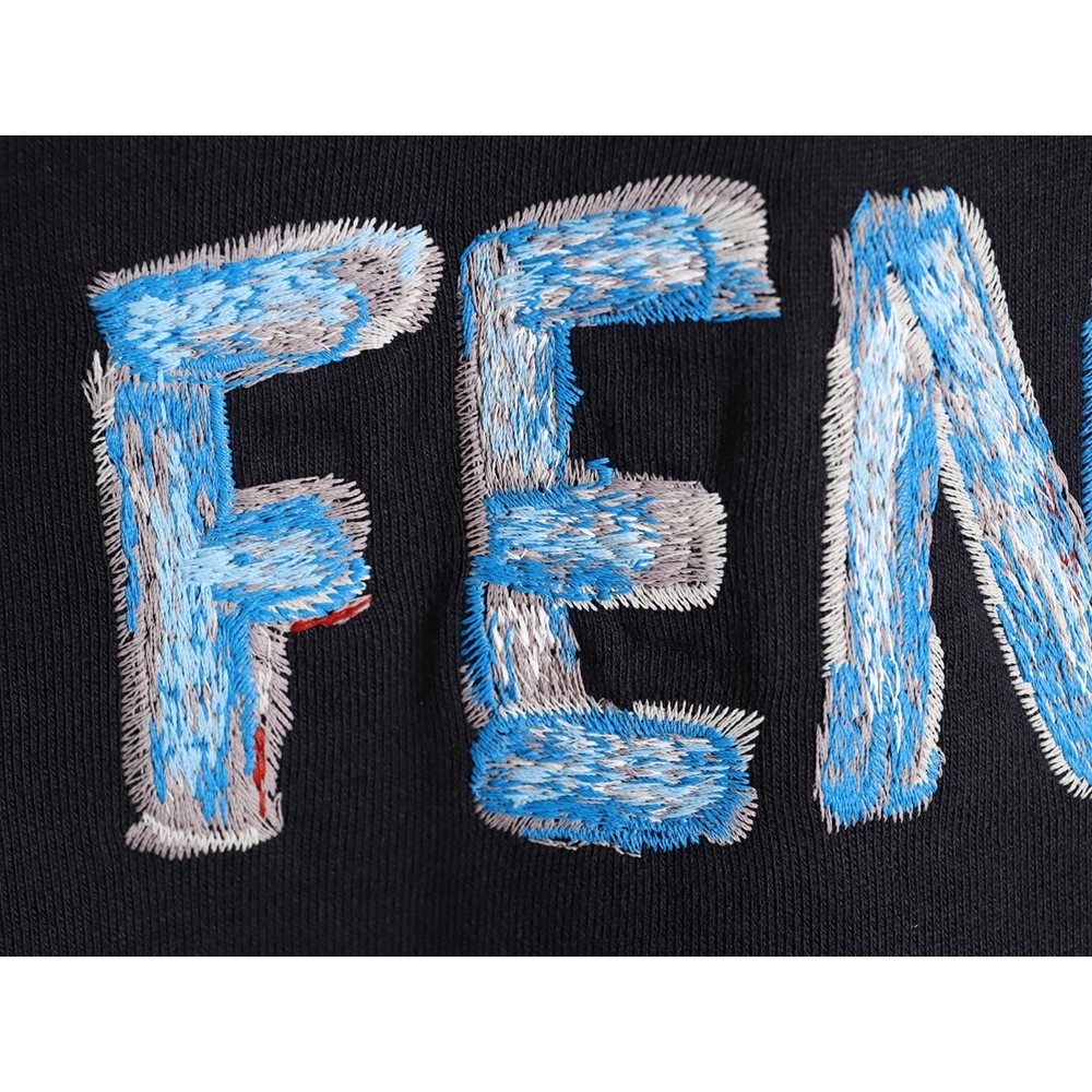 Fendi Blue Letter-Embroidered Hoodie,Fendi