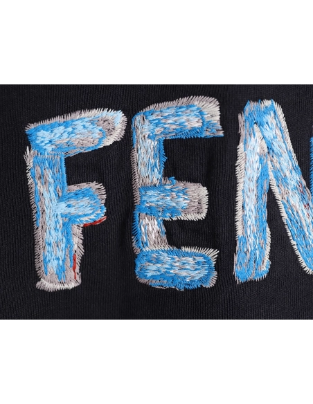 Fendi Blue Letter-Embroidered Hoodie,Fendi