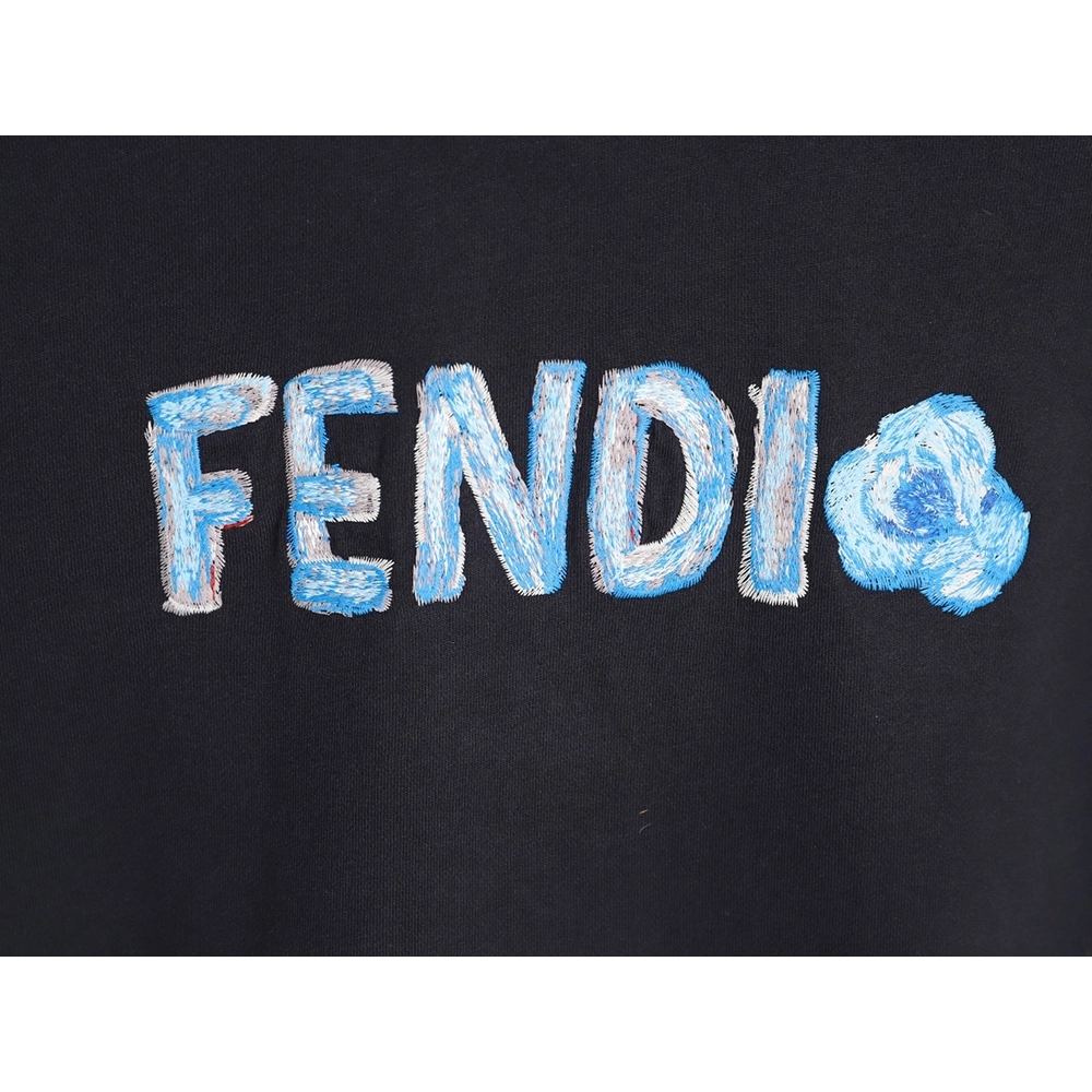 Fendi Blue Letter-Embroidered Hoodie,Fendi