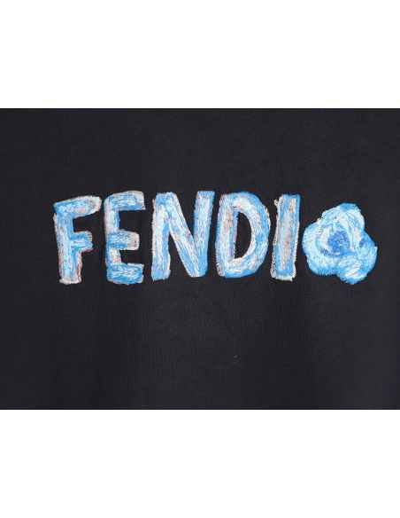 Fendi Blue Letter-Embroidered Hoodie,Fendi