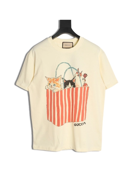 Gucci Canvas Bag Kitten Heavy Craft Short-Sleeve T-Shirt,Gucci