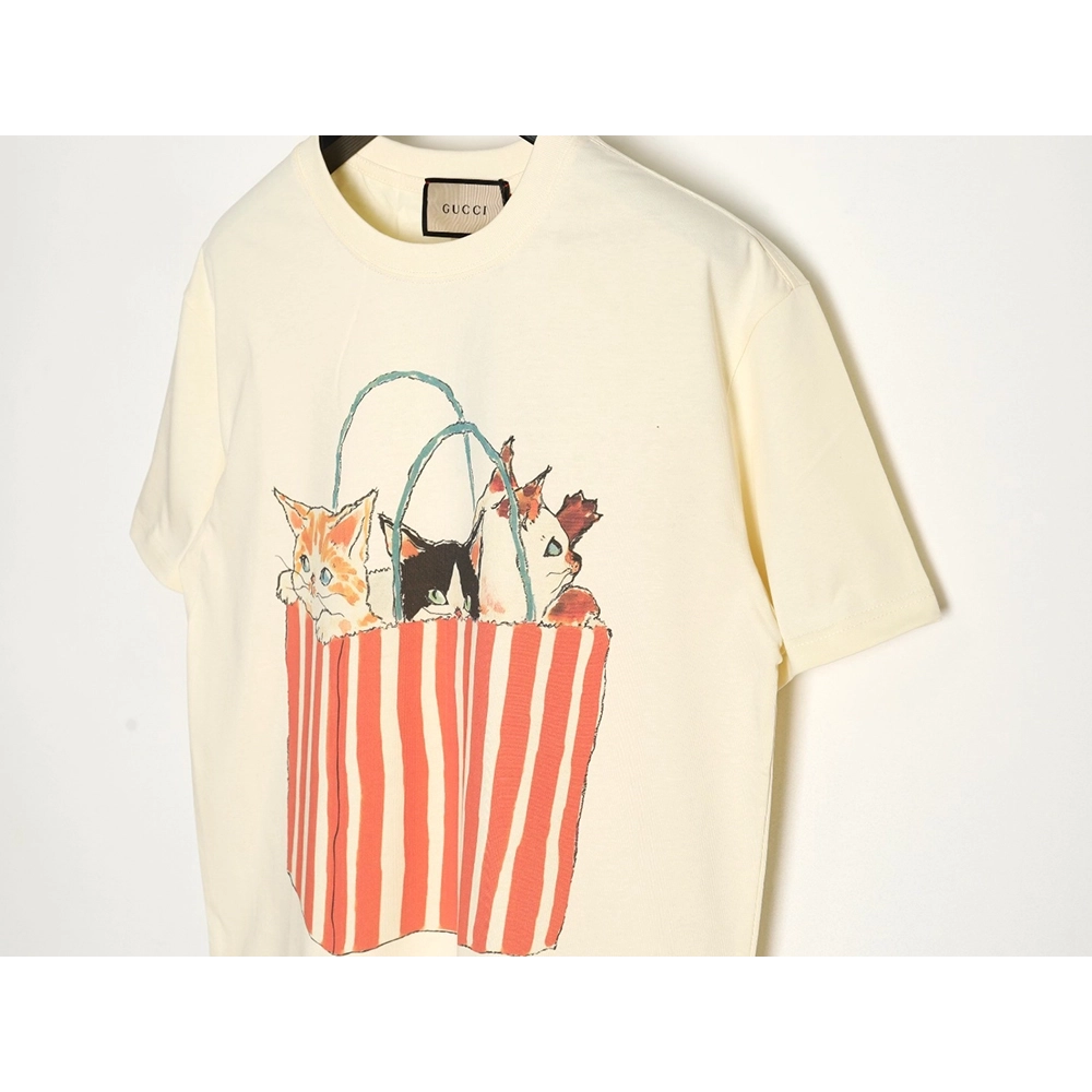 Gucci Canvas Bag Kitten Heavy Craft Short-Sleeve T-Shirt,Gucci