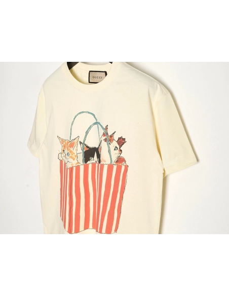 Gucci Canvas Bag Kitten Heavy Craft Short-Sleeve T-Shirt,Gucci