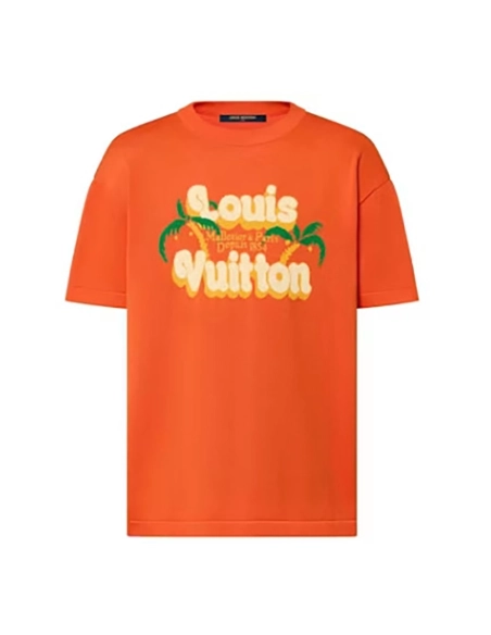 Louis Vuitton Coconut Jacquard Orange Knit Short-Sleeve T-Shirt,Louis Vuitton