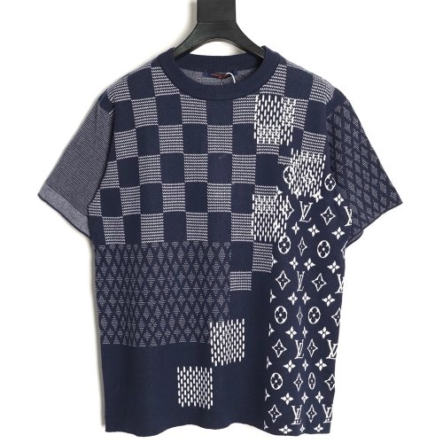 Louis Vuitton checkered monogram jacquard knit short-sleeved T-shirt,Louis Vuitton