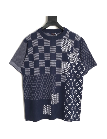 Louis Vuitton checkered monogram jacquard knit short-sleeved T-shirt,Louis Vuitton
