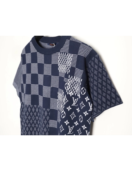 Louis Vuitton checkered monogram jacquard knit short-sleeved T-shirt,Louis Vuitton