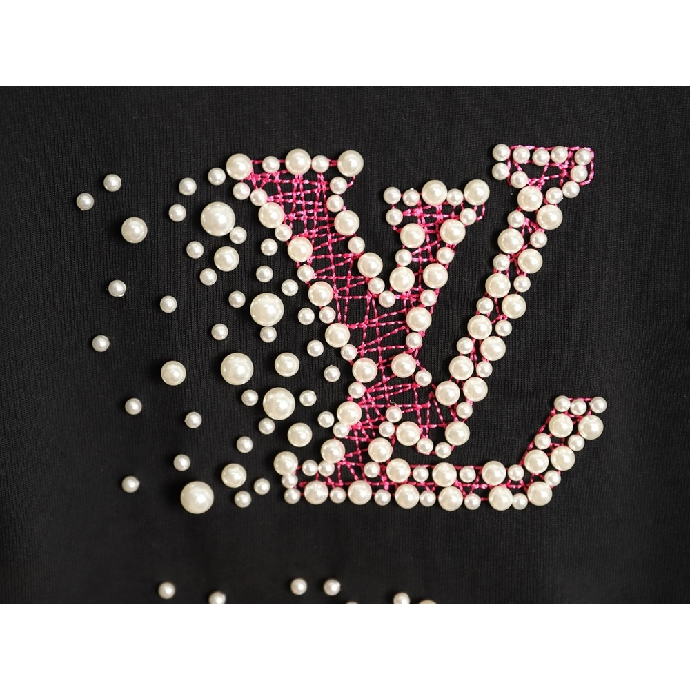 Louis Vuitton Beaded Line Embroidery Crew-Neck Short-Sleeve T-Shirt TSK1,Louis Vuitton