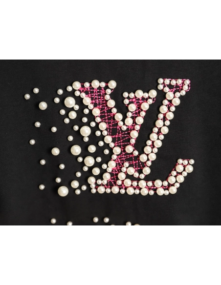 Louis Vuitton Beaded Line Embroidery Crew-Neck Short-Sleeve T-Shirt TSK1,Louis Vuitton
