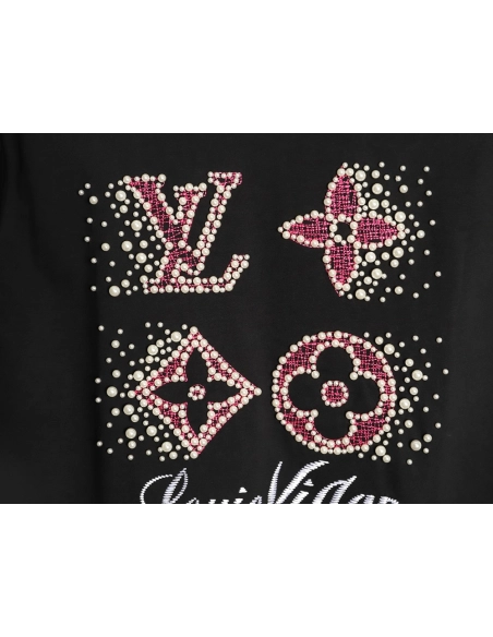 Louis Vuitton Beaded Line Embroidery Crew-Neck Short-Sleeve T-Shirt TSK1,Louis Vuitton