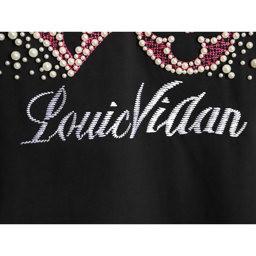Louis Vuitton Beaded Line Embroidery Crew-Neck Short-Sleeve T-Shirt TSK1,Louis Vuitton