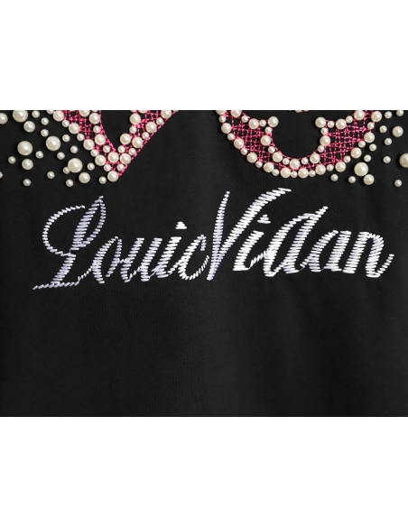 Louis Vuitton Beaded Line Embroidery Crew-Neck Short-Sleeve T-Shirt TSK1,Louis Vuitton