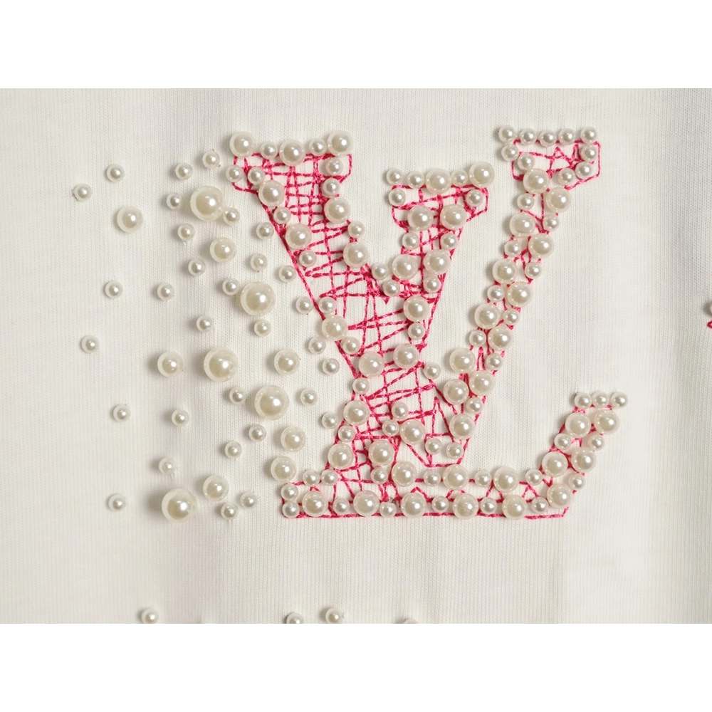 Louis Vuitton Beaded Line Embroidery Crew-Neck Short-Sleeve T-Shirt,Louis Vuitton