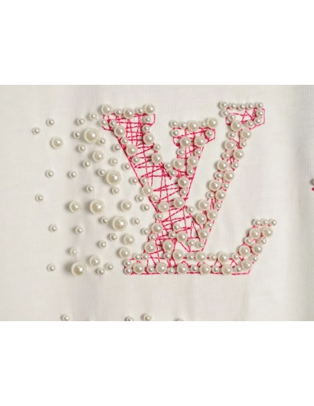 Louis Vuitton Beaded Line Embroidery Crew-Neck Short-Sleeve T-Shirt,Louis Vuitton