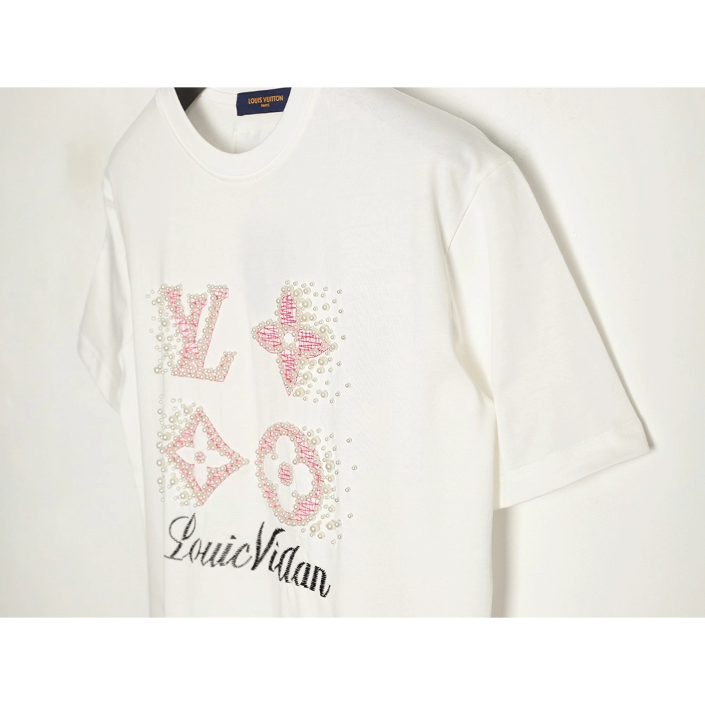 Louis Vuitton Beaded Line Embroidery Crew-Neck Short-Sleeve T-Shirt,Louis Vuitton