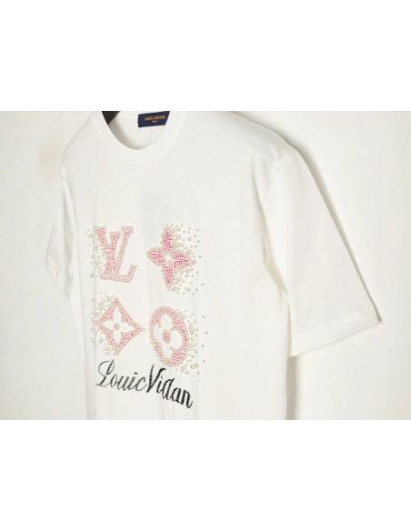 Louis Vuitton Beaded Line Embroidery Crew-Neck Short-Sleeve T-Shirt,Louis Vuitton