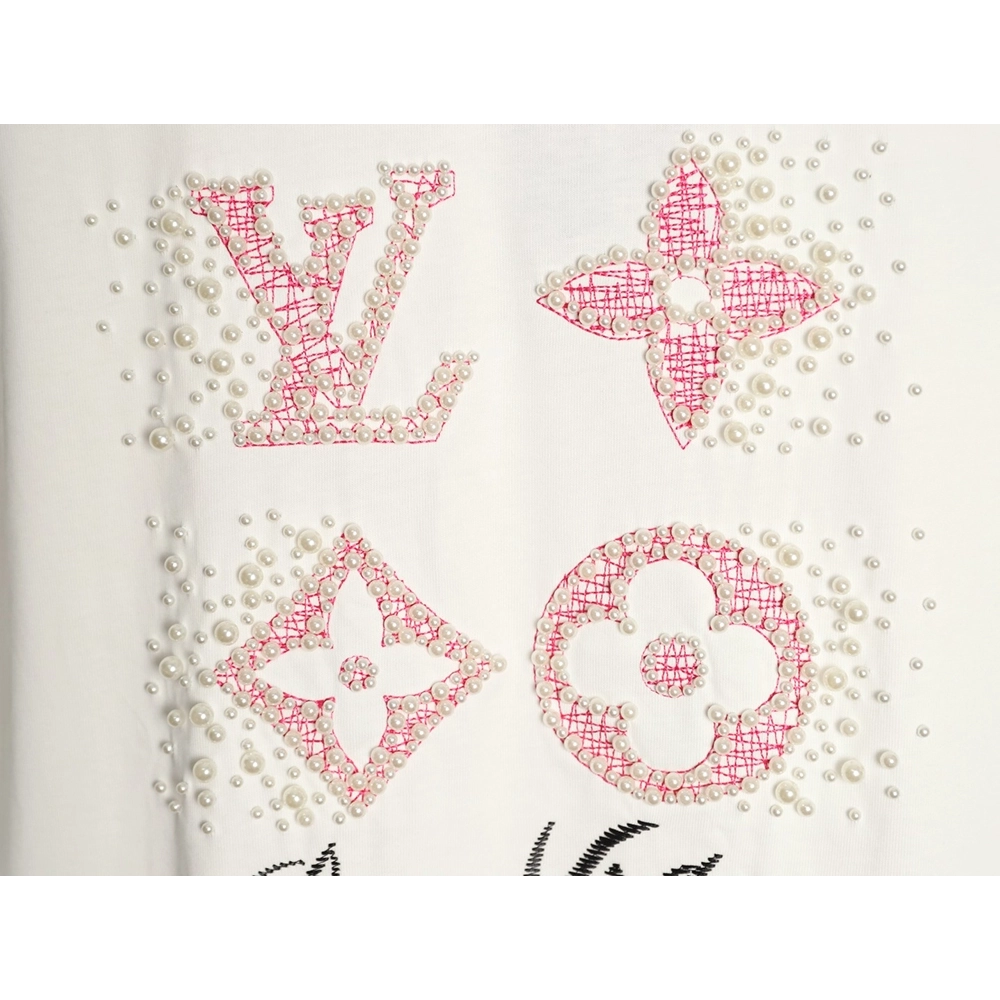 Louis Vuitton Beaded Line Embroidery Crew-Neck Short-Sleeve T-Shirt,Louis Vuitton