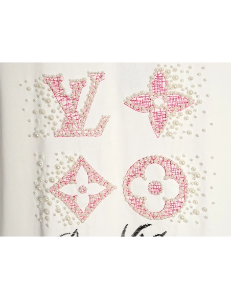 Louis Vuitton Beaded Line Embroidery Crew-Neck Short-Sleeve T-Shirt,Louis Vuitton