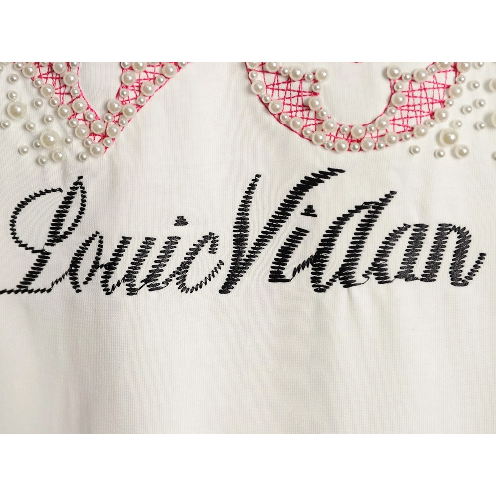 Louis Vuitton Beaded Line Embroidery Crew-Neck Short-Sleeve T-Shirt,Louis Vuitton