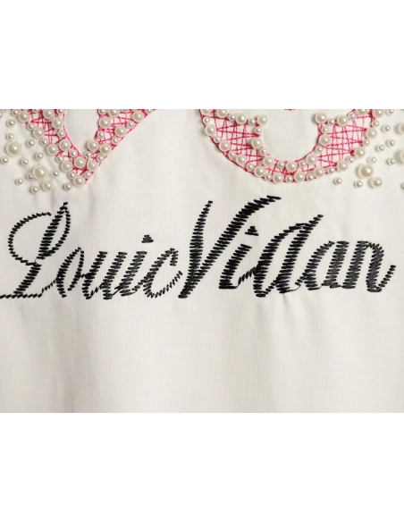 Louis Vuitton Beaded Line Embroidery Crew-Neck Short-Sleeve T-Shirt,Louis Vuitton