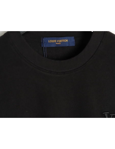 Louis Vuitton Three-Flower Hem Embroidery Crewneck Short-Sleeve T-Shirt TSK1,Louis Vuitton