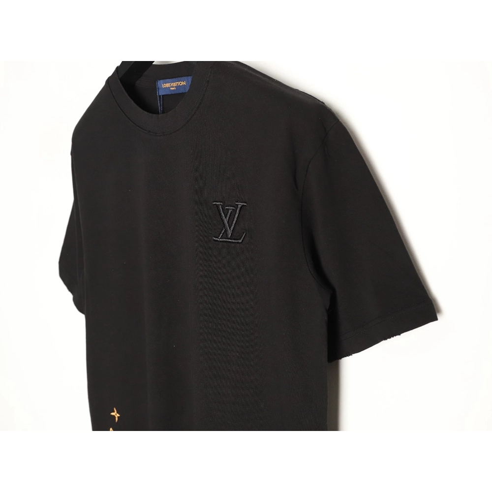 Louis Vuitton Three-Flower Hem Embroidery Crewneck Short-Sleeve T-Shirt TSK1,Louis Vuitton