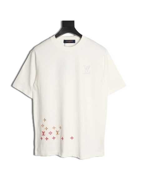 Louis Vuitton Three-Flower Hem Embroidery Crewneck Short-Sleeve T-Shirt,Louis Vuitton