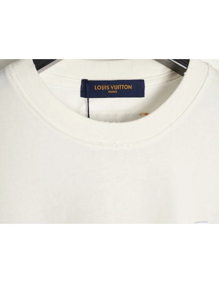 Louis Vuitton Three-Flower Hem Embroidery Crewneck Short-Sleeve T-Shirt,Louis Vuitton