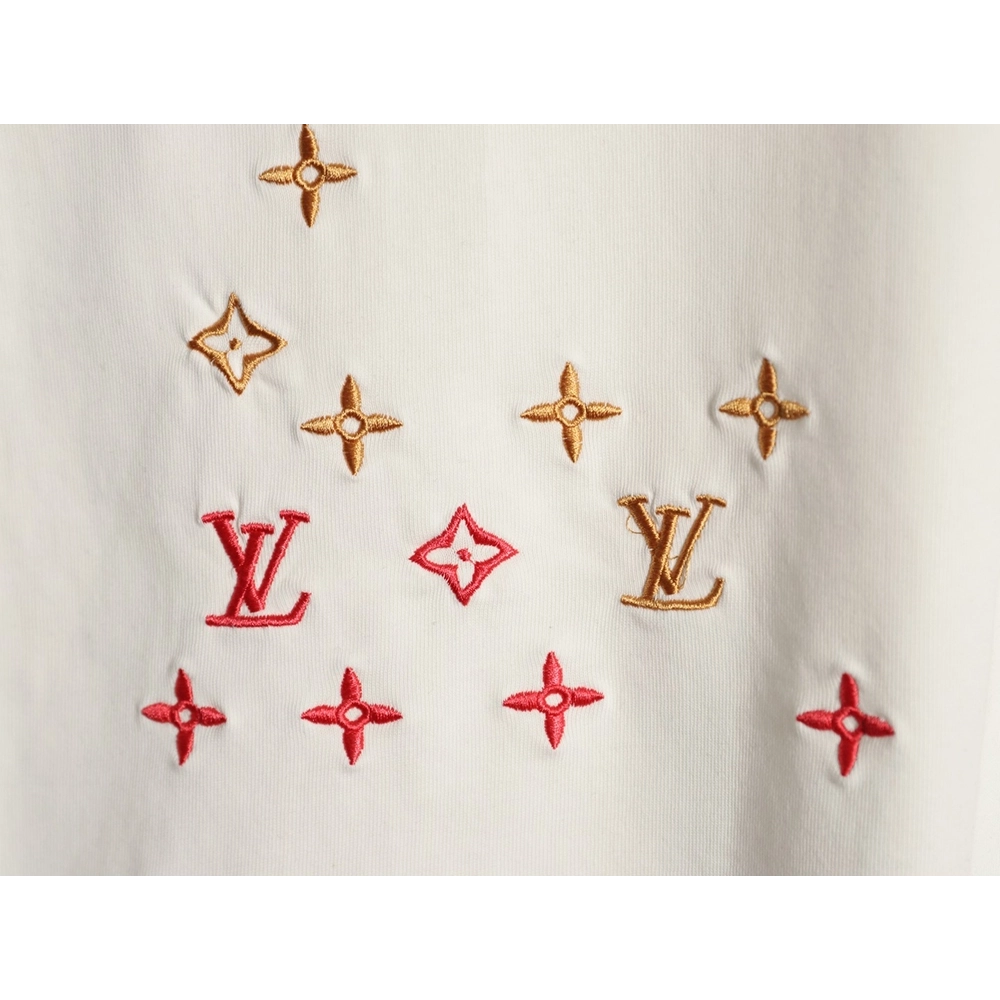 Louis Vuitton Three-Flower Hem Embroidery Crewneck Short-Sleeve T-Shirt,Louis Vuitton